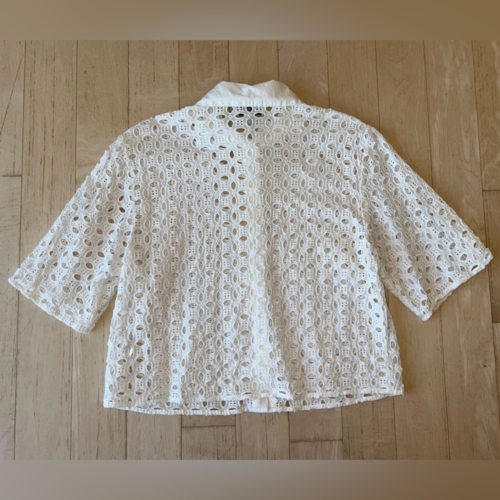 Evereve Women’s Willow Cutwork White Eyelet 100% Cotton Shirt Size Small - Picture 14 of 15